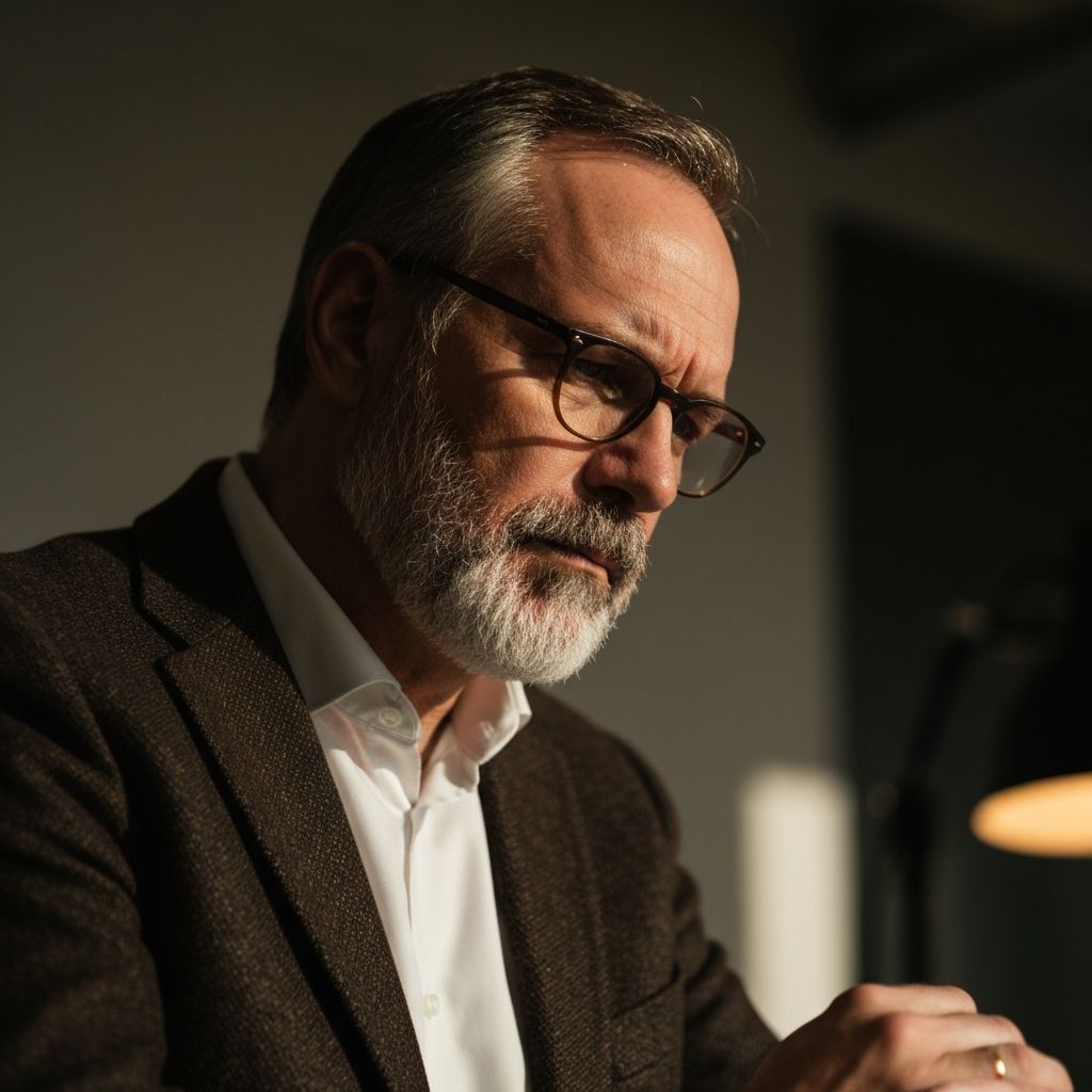 Person in konzentriertem Zustand, durchdachte Expression in professioneller Umgebung